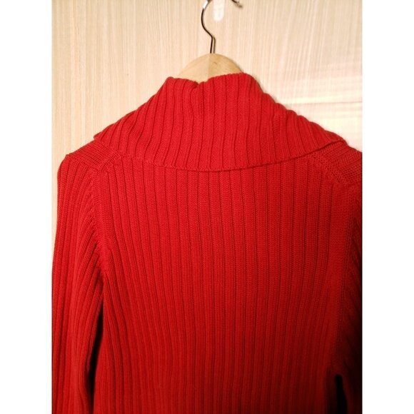 Tommy Hilfiger Womens Red Chunky Knit Ribbed Cardigan Sweater XL - Picture 4 of 7